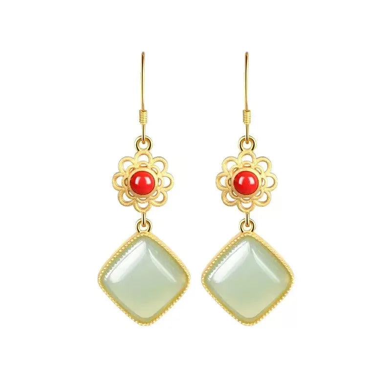 M&T Wear - Vintage Gilded Enamel Water-Drop Jade Earrings