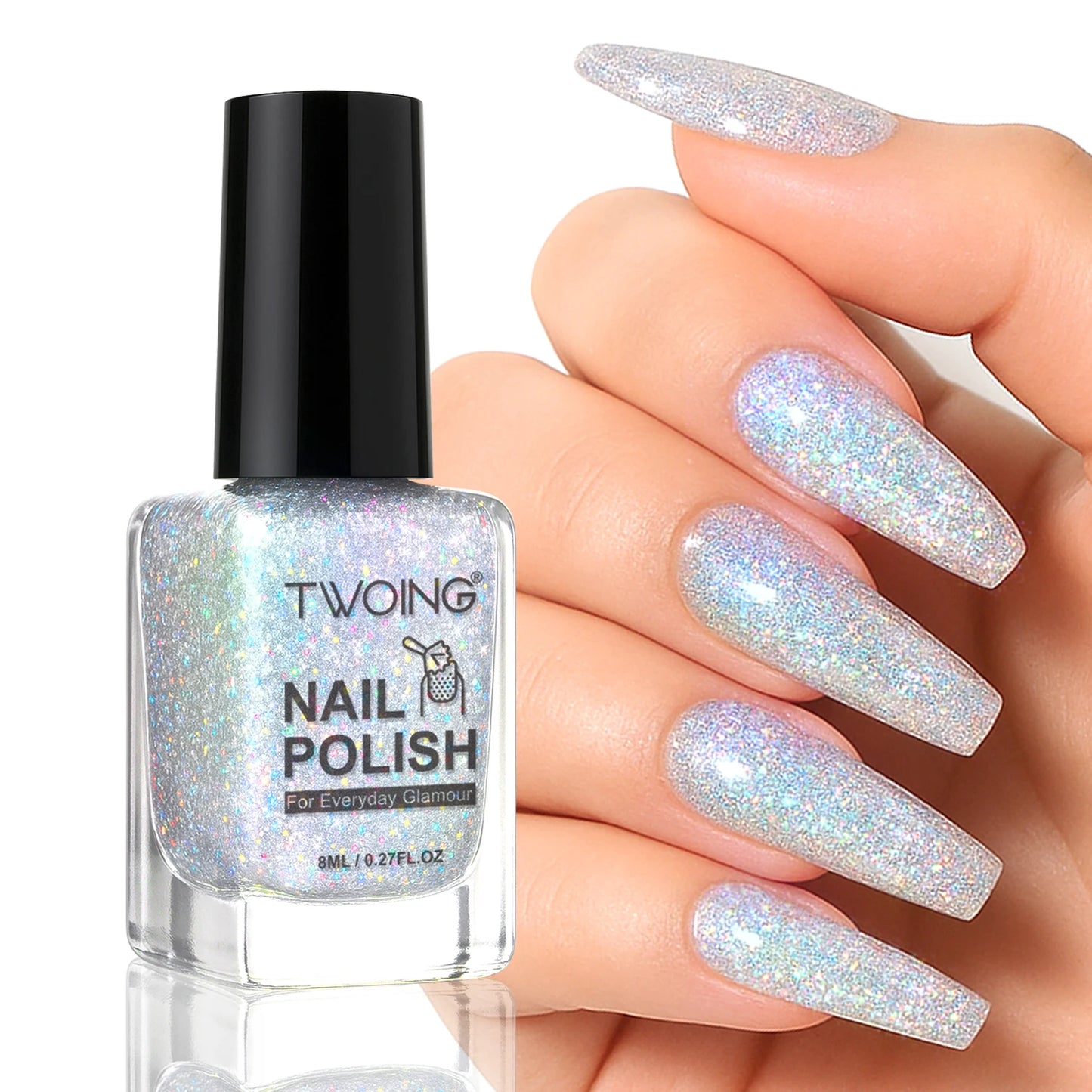 M&T Wear - 8ml Holographic Silver Glitter Nail Polish