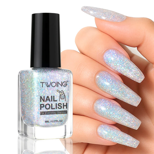 M&T Wear - 8ml Holographic Silver Glitter Nail Polish