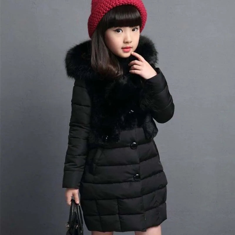 M&T Wear - Winter Warm Jackets for Girls Fashion Fur Hooded Children Girls Waterproof Outwear Kids Cotton Lined Parkas