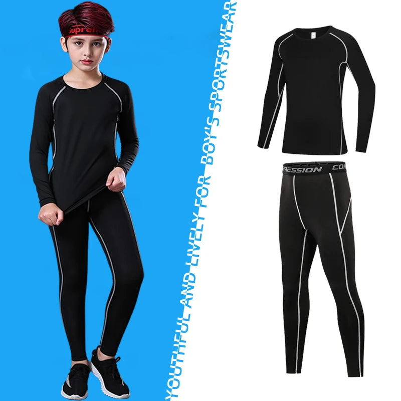 M&T Wear - Fitness Tracksuits Youth Warm Pants Tops Underwear Tight Sports Clothes for Boys Compression Running Basketball Sportswear