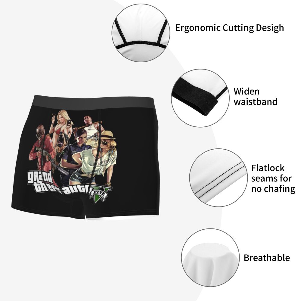M&T Wear - Custom Grand Theft Auto Adventure Game Underwear Men Breathable GTA Boxer Briefs Shorts Panties Soft Underpants For Homme
