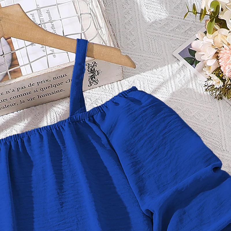 M&T Wear - Kids Clothing Sets For Girls Khaki Off-shoulder Long sleeve Top & Stripe Printing Pants Summer Resort Style Children Suits OOTD