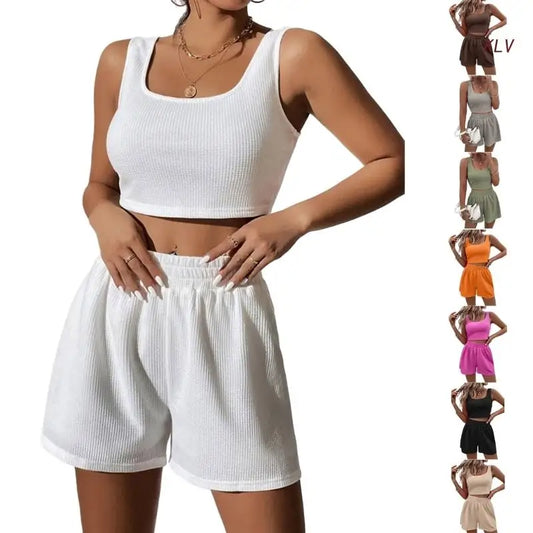 M&T Wear - Women Tracksuit Set 2 Piece Two Piece Outfits For Women Sexy Shorts Set Ribbed  Top And Shorts Set Lounge Set