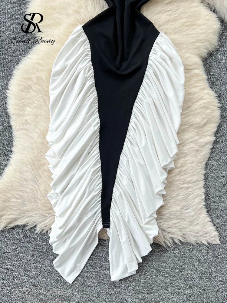 M&T Wear - American Sexy Halter Dress Female Sleeveless Backless Trendy Patchwork Irregular Long Dress
