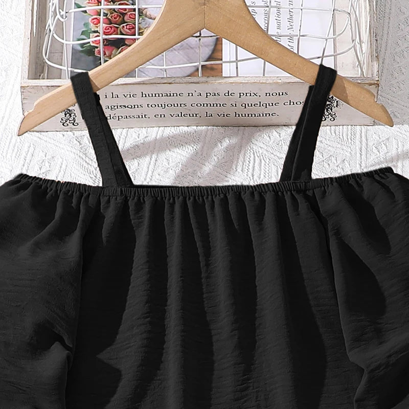 M&T Wear - Kids Clothing Sets For Girls Khaki Off-shoulder Long sleeve Top & Stripe Printing Pants Summer Resort Style Children Suits OOTD