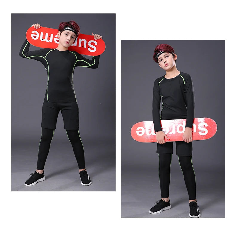 M&T Wear - Fitness Tracksuits Youth Warm Pants Tops Underwear Tight Sports Clothes for Boys Compression Running Basketball Sportswear