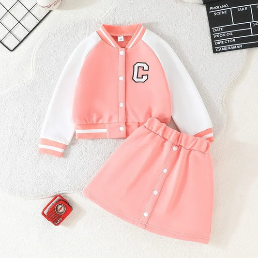 M&T Wear - Kid Girl 4-8 Years old Long Sleeve Coat and Skirt Sports Suit Outfit Toddler Infant Clothing Set Kids Wear Ootd For Baby Girl