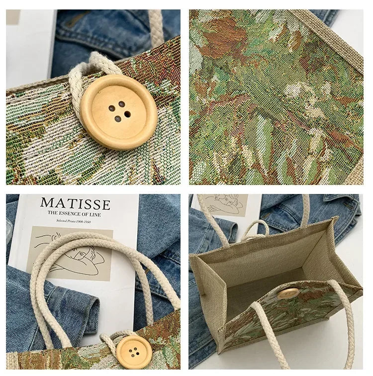 M&T Wear - Women’s Portable Linen & Nylon Top-Handle Handbag