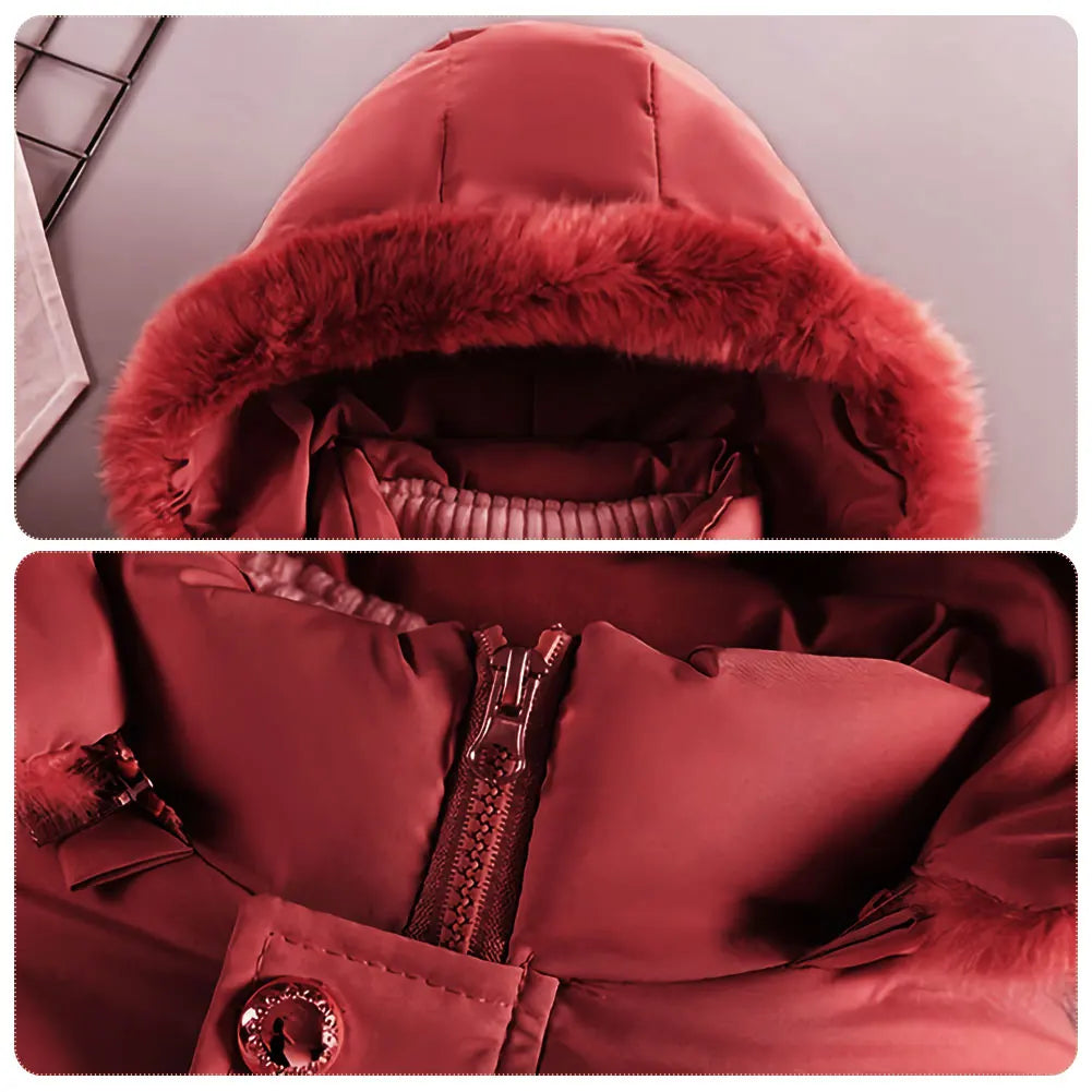 M&T Wear - Children's Winter Jacket Thick Warm Fur Collar Hood Beads Elastic Waist Teens Girls Down Coat,Fashion Windproof Kids Overcoat