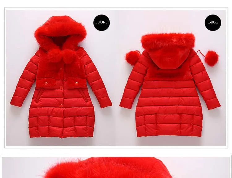 M&T Wear - Winter Warm Jackets for Girls Fashion Fur Hooded Children Girls Waterproof Outwear Kids Cotton Lined Parkas
