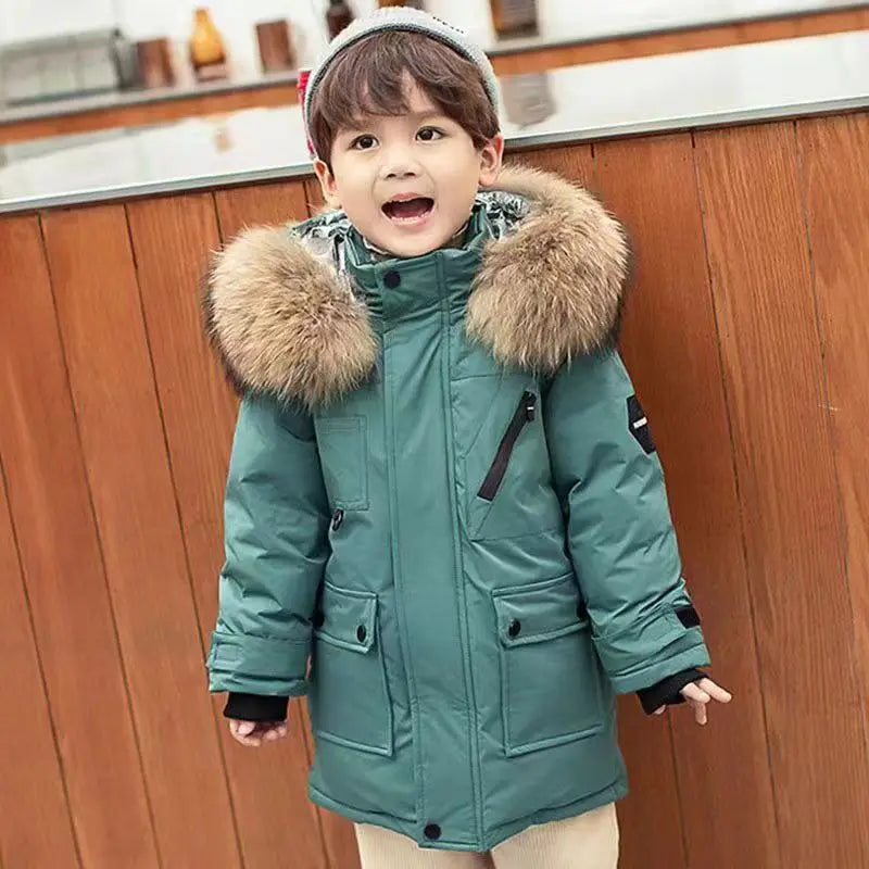 M7T Wear - Winter Kids Padded Jacket Children Thick Plus Velvet Warm Parkas Coat Boys Girls Fur Collar Hooded Cotton Clothes Outerwea