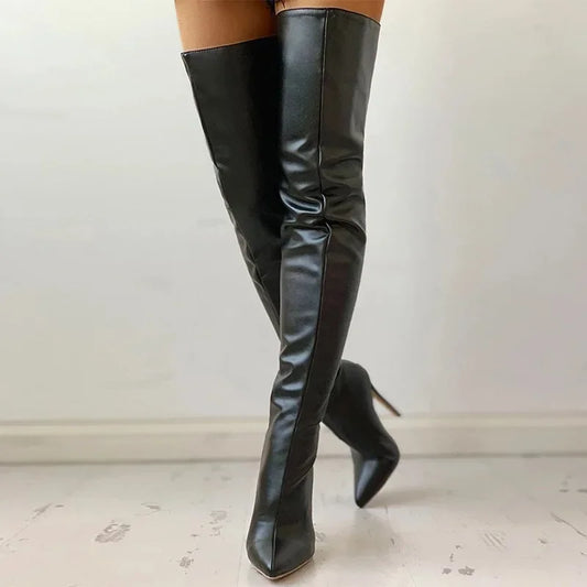 M&T Wear - Women's Boots Platform Boots Autumn Black High Heels Boots New Sexy Over Knee Boot Pointed Zip Party Shoes Plus Size Women Shoes