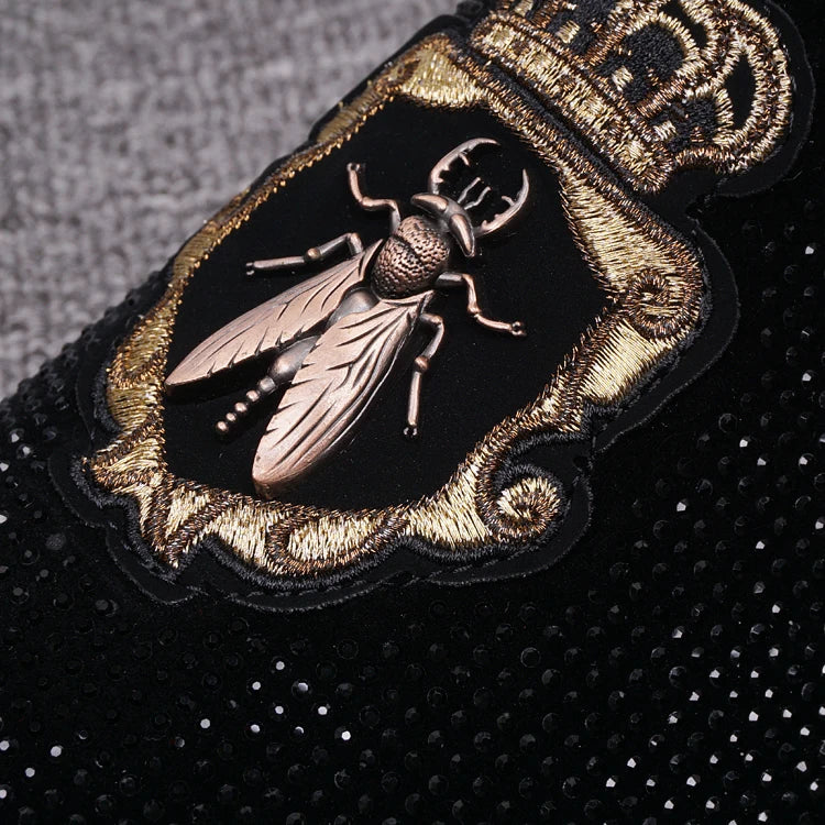 M&T Wear - New Shoes for Men Leather Casual Shoes Luxury Pointed Toe Party Dress Shoes Street Trend Slip-on Rhinestone Crown Loafers