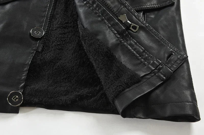 M&T Wear - Biker Jaqueta Winter Men's Thick Fleece Long Leather Jacket Coat mens Outwear Fashion Leather Warm Casual Vintage Jackets