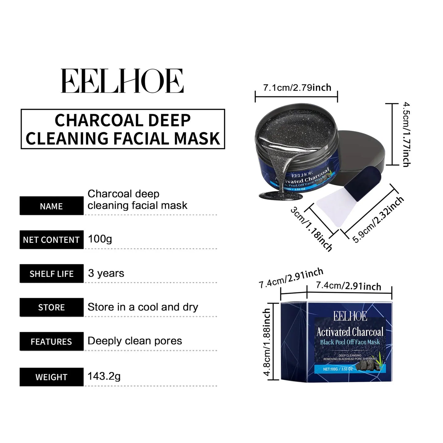 Face Cleansing Mask Charcoal Shrink Pores Cleaner Blackhead Remover Mask For Face Moisturizing Brightening Facial Skin Care 100g