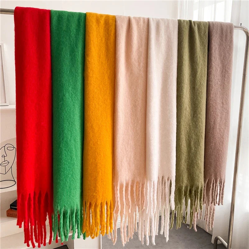M&T Wear - Winter Scarf for Women Cashmere Warm Solid Pashmina Blanket Wraps Female Thick Soft Bufanda Big Tassel Shawl Long Poncho Echarpe