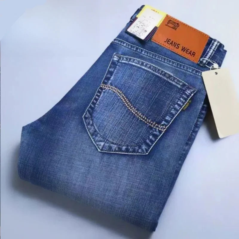 M&T Wear - Mens Denim Pants Spring Casual Business Straight Fit Loose Elasticated Jeans Stylish Comfortable Pants for Work and Daily Wear
