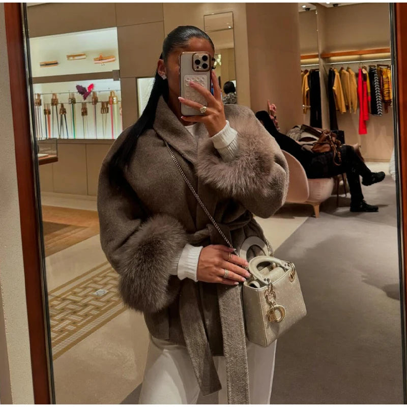 Elegant Solid Long Overcoat Women Turn-down Collar Lace Up Full Sleeve Classic Warm Coat 2025 New Lady Autumn Winter Casual Wear