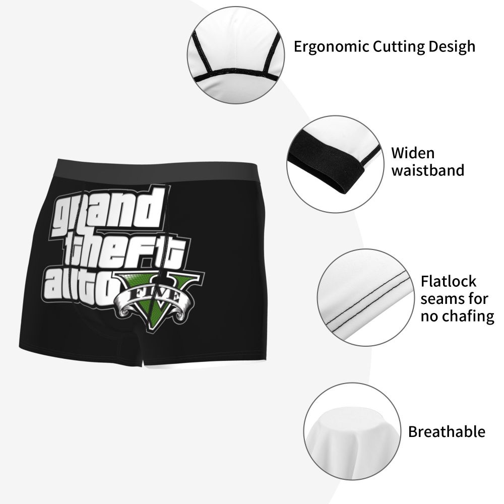 M&T Wear - Custom Grand Theft Auto Adventure Game Underwear Men Breathable GTA Boxer Briefs Shorts Panties Soft Underpants For Homme