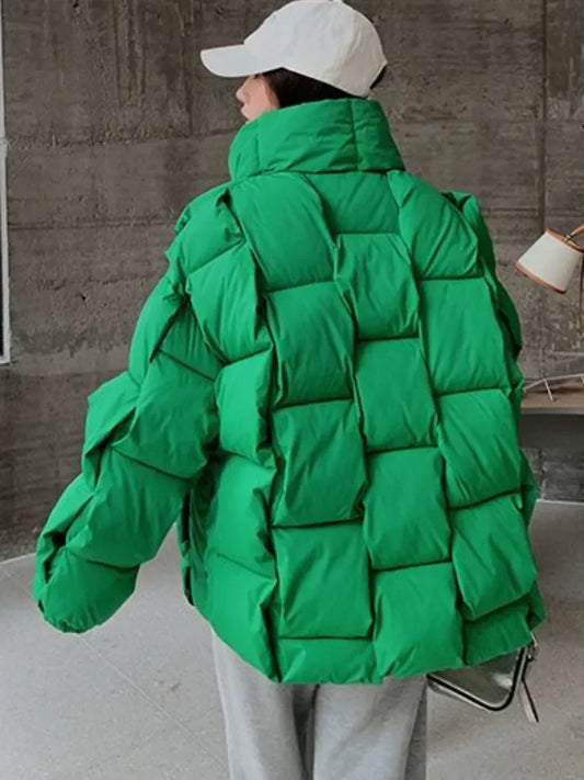 M&T Wear - Winter Jacket for Women Three-dimensional Plaid Woven Fashion Coat Solid High Street Warm and Thick 2023 Winter New Down Jacket