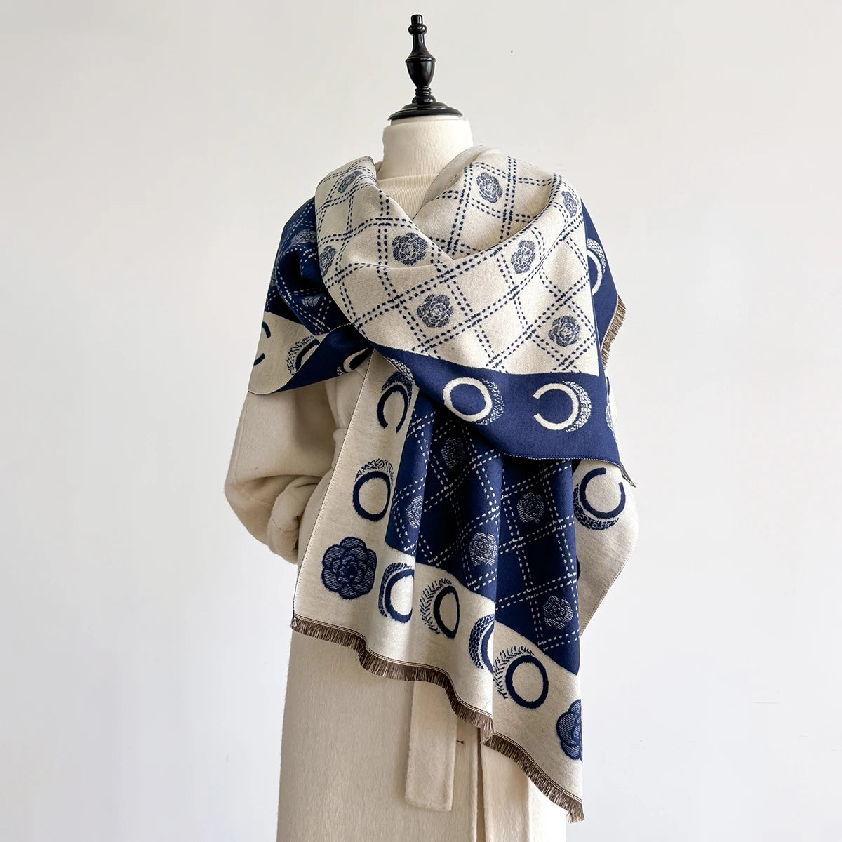 M&T Wear - Luxury Designer Brand Winter Blanket Scarf Shawls for Women Warm Pashmina Cashmere Exquisite Floral Print Large Wrap Long Foular