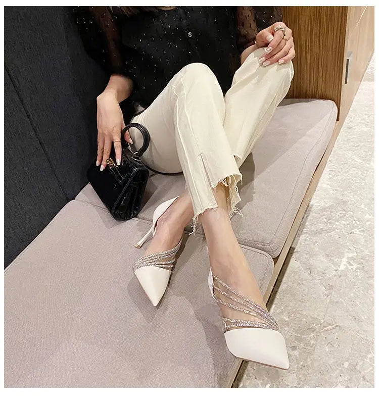 M&T Wear - Women Evening Party High Heels New  Pumps Elegant Ladies Pointed To Black  Strappy Stripper Shoes for Women