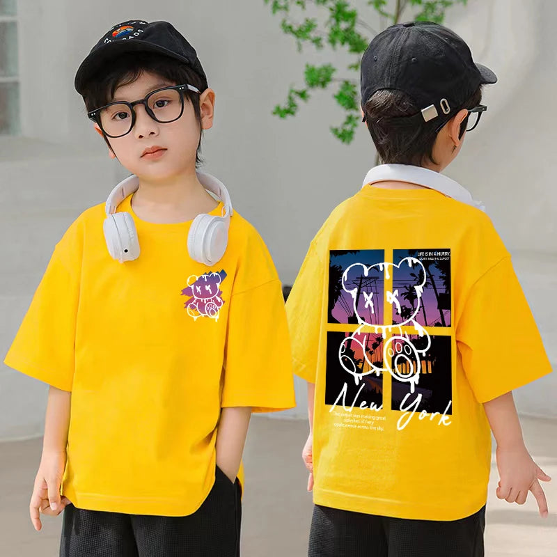 M&T Wear - Korean Children's Clothes 2025 Summer Tops Art New York City Graphic T Shirts Cotton Baby Boys Short Sleeves Shirt Kids Clothes