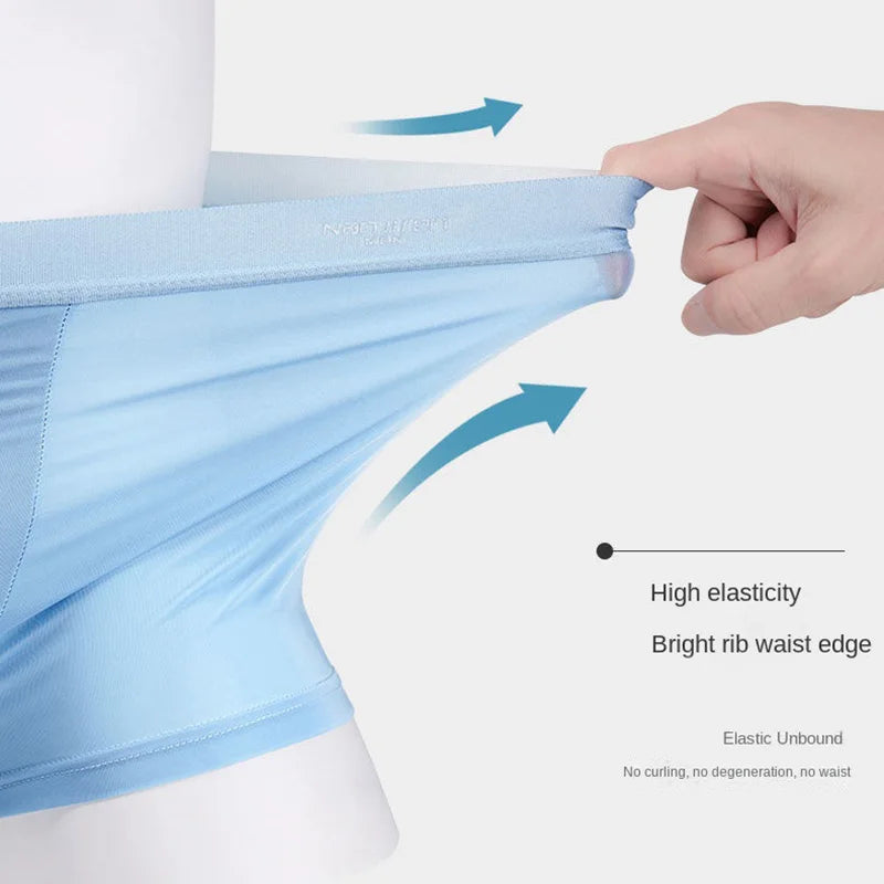 M&T Wear - 4pcs Boxer Shorts Men's Ice Silk Underwear Male Underpants Breathable Sexy Thin Panties U Convex Lingerie Wholesale Lots L-6XL