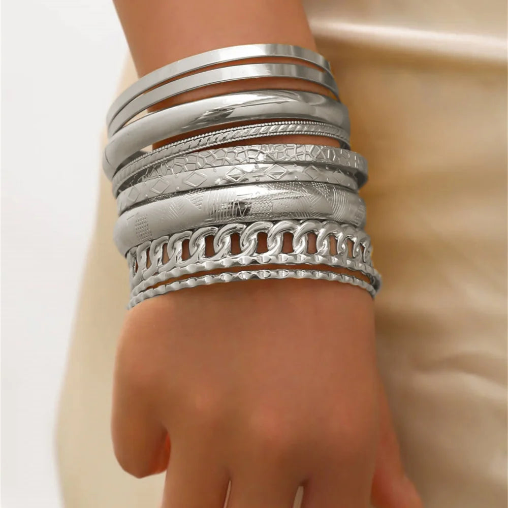 M&T Wear - 10pcs Metal Bangles Set for Women