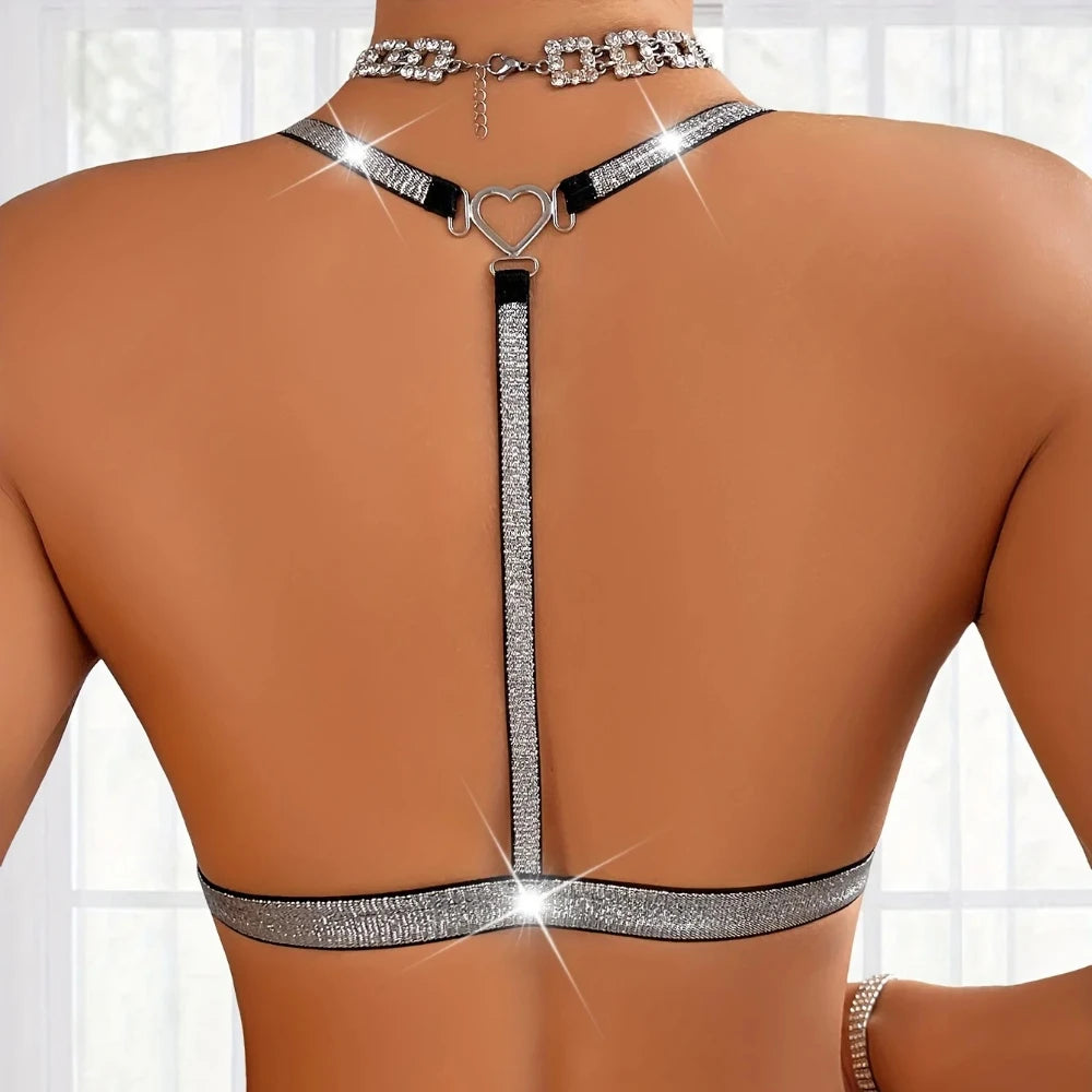 M&T Wear - Comfortable Wire-Free Bra Top with Shiny Silver Ribbon Detail