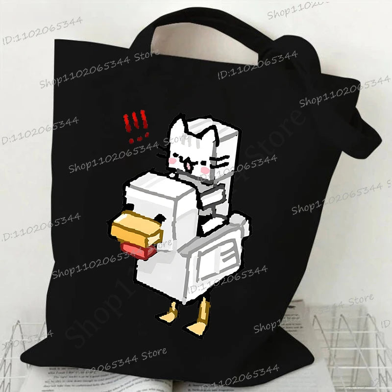 M&T Wear - Women’s Meme Cat Canvas Tote Bag | Funny Cartoon Shoulder Bag