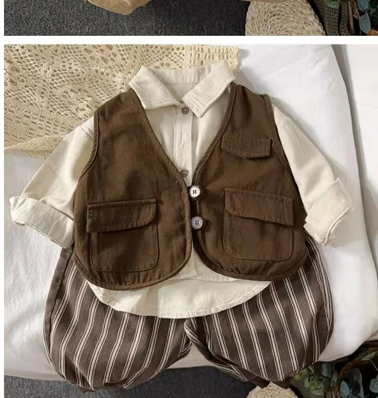 M&T Wear - Korean Children's Clothes 2025 Cotton Solid Color Long Sleeve Shirt for Boy 2-6Y Kids Blouse for Girls Loose Fit Casual Shirt