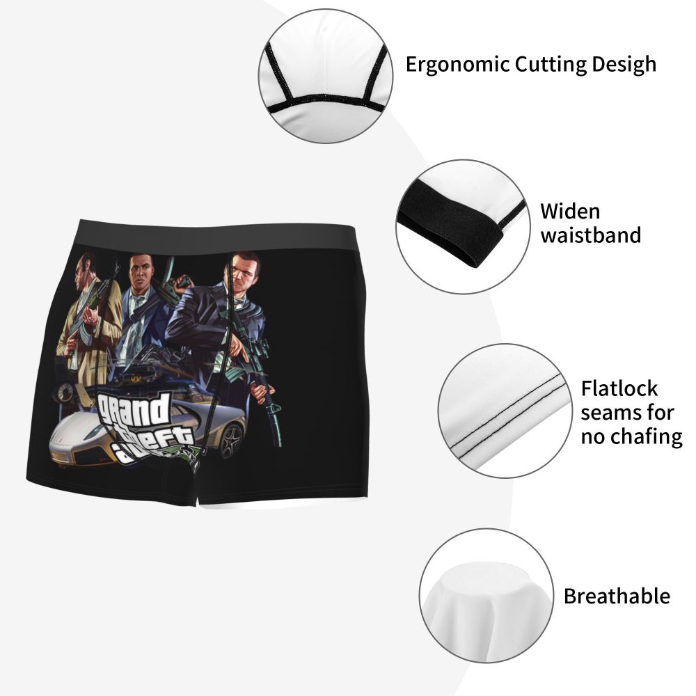 M&T Wear - Custom Grand Theft Auto Adventure Game Underwear Men Breathable GTA Boxer Briefs Shorts Panties Soft Underpants For Homme