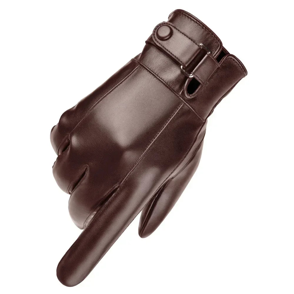 M&T Wear - Winter Gloves For Men Genuine Leather Gloves Outdoor Cycling Black Real Sheepskin Keep Warm Driving Motorcycle Gloves