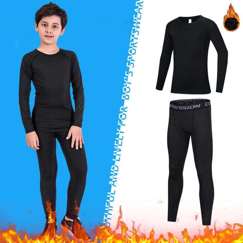 M&T Wear - Fitness Tracksuits Youth Warm Pants Tops Underwear Tight Sports Clothes for Boys Compression Running Basketball Sportswear