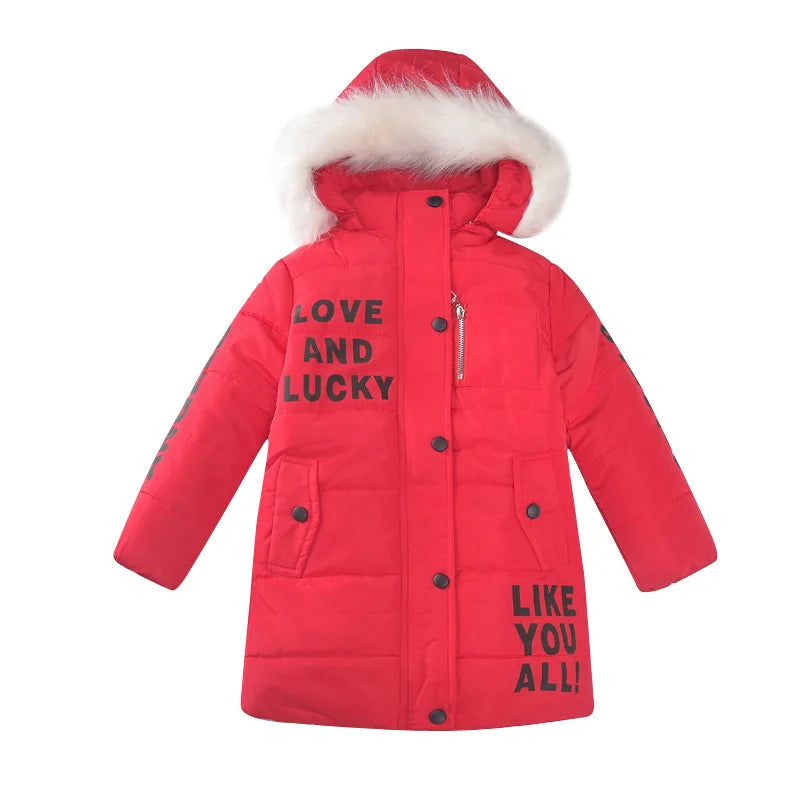 M&T Wear - Winter Warm Jackets for Girls Fashion Fur Hooded Children Girls Waterproof Outwear Kids Cotton Lined Parkas
