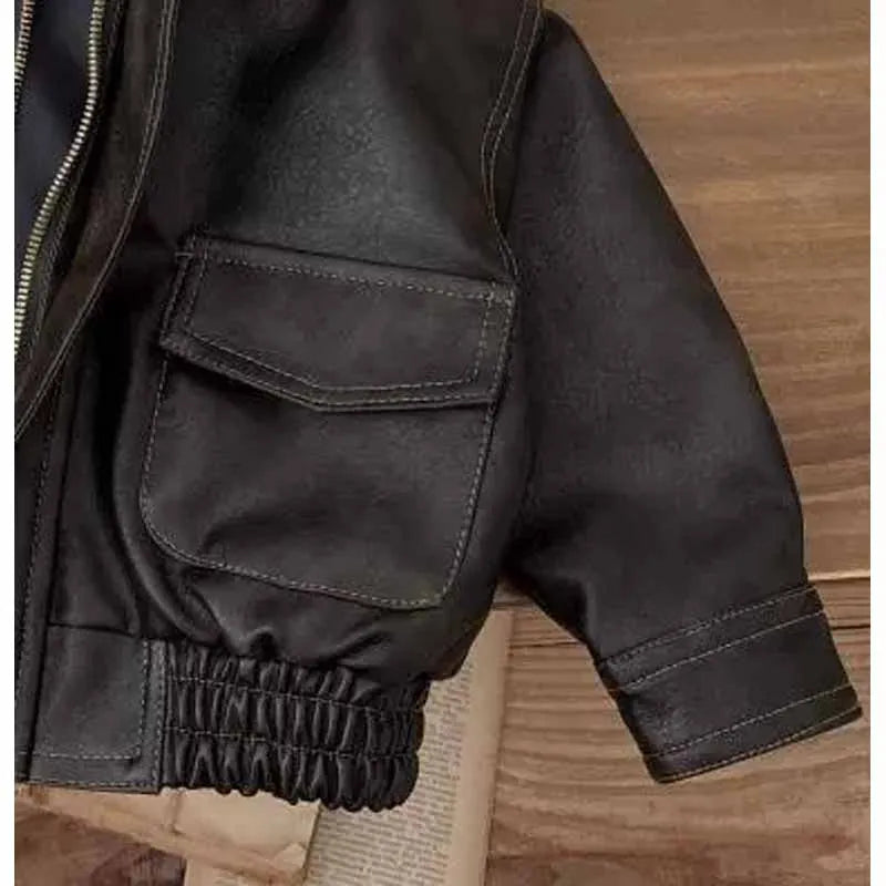 M&T Wear - Children's PU Leather Jacket Boys Fashion Coat Girls Classic Retro Outerwear Autumn Kids New Street Fashionable  Casual Tops