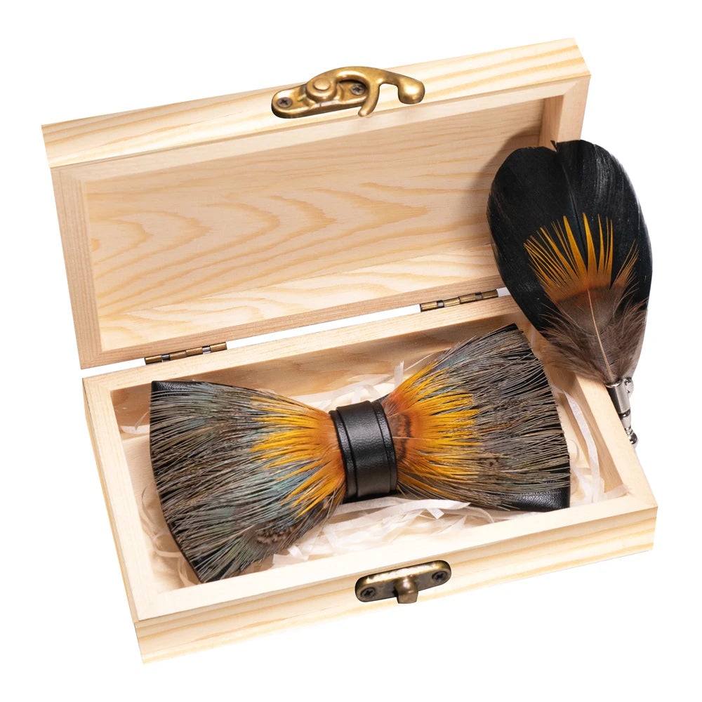 Wedding Bow Tie for Men Classic Burgundy Pre-tied Bowtie brooch wooden box Set for Party Show Butterfly Knot Groom best man Gift