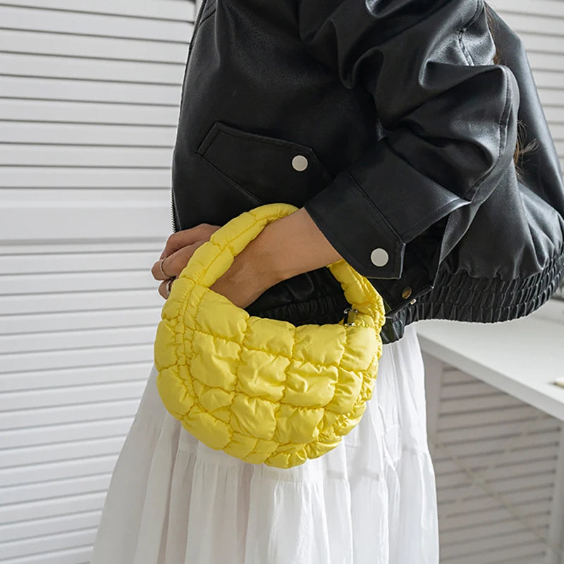 M&T Wear - Fashion Mini Puffer Tote Bag Quilted Circle Phone Purse in Elegant Purple