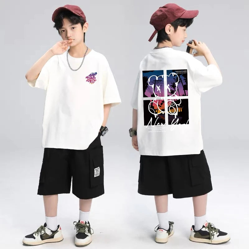 M&T Wear - Korean Children's Clothes 2025 Summer Tops Art New York City Graphic T Shirts Cotton Baby Boys Short Sleeves Shirt Kids Clothes