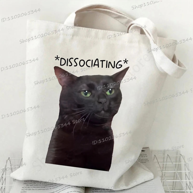 M&T Wear - Women’s Meme Cat Canvas Tote Bag | Funny Cartoon Shoulder Bag