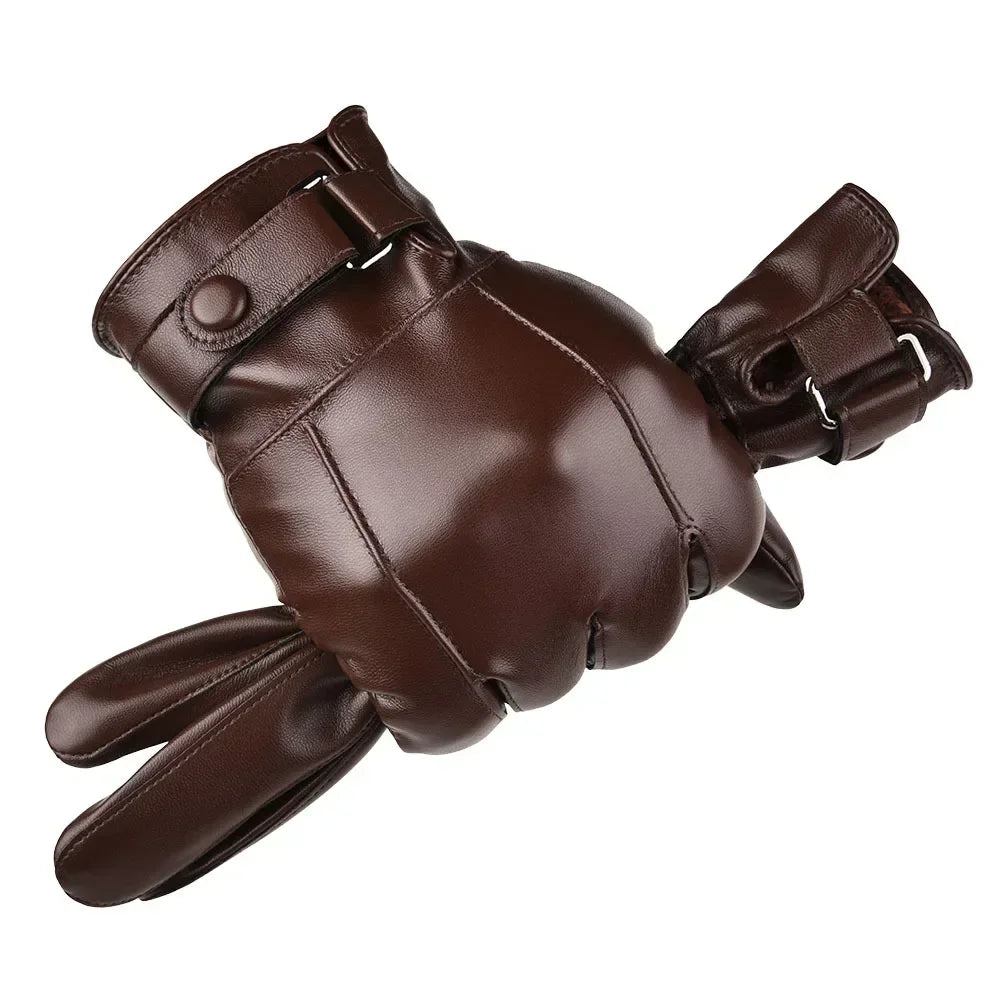 M&T Wear - Winter Gloves For Men Genuine Leather Gloves Outdoor Cycling Black Real Sheepskin Keep Warm Driving Motorcycle Gloves