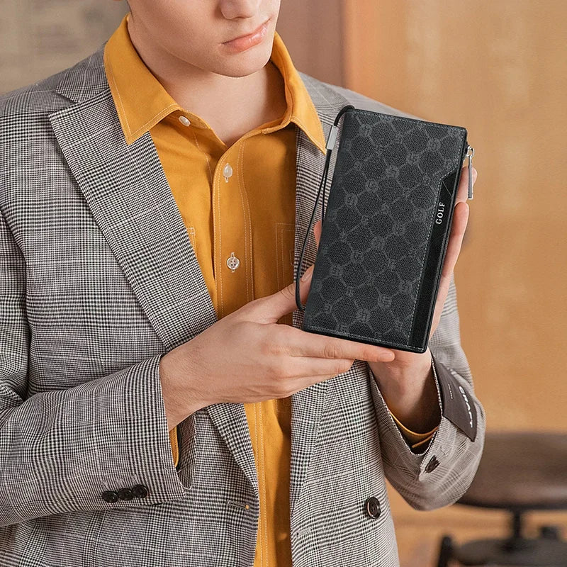M&T Wear - GOLF Long Wallet for Men, Leather Clutch & Organizer
