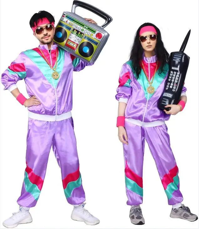 M&T Wear - Tracksuit Costumes for Men 90s Hip Hop Shell Suit Costume Mens 80s Retro Tracksuit Jacket Disco Costume Windbreaker and Pants