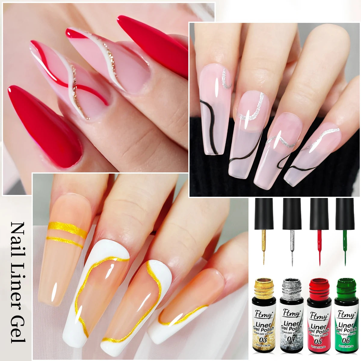 M&T Wear - Gel Liner Nail Art Set | 6 Colors Nail Design Polish Kit (5ml Each)