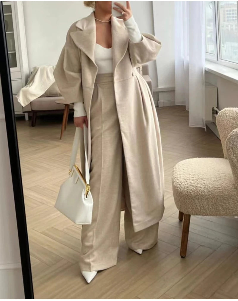 M&T Wear - Winter Coat For Women Fashion Solid Loose Lapel Double Breasted Trench Vintage Long Sleeve Jackets Warm Thick Woman New In Coats
