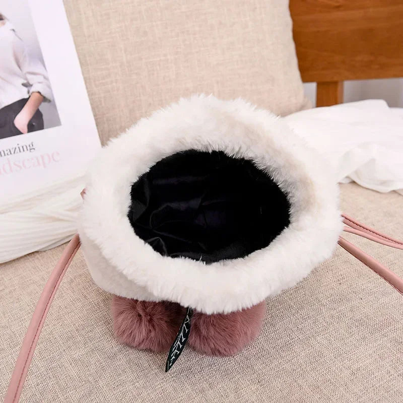 M&T Wear – Women’s Faux Fur Crossbody Bag | Cute Plush String Shoulder Purse