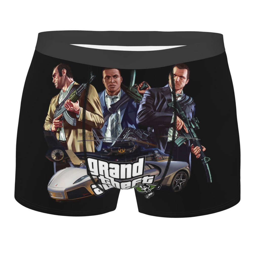 M&T Wear - Custom Grand Theft Auto Adventure Game Underwear Men Breathable GTA Boxer Briefs Shorts Panties Soft Underpants For Homme