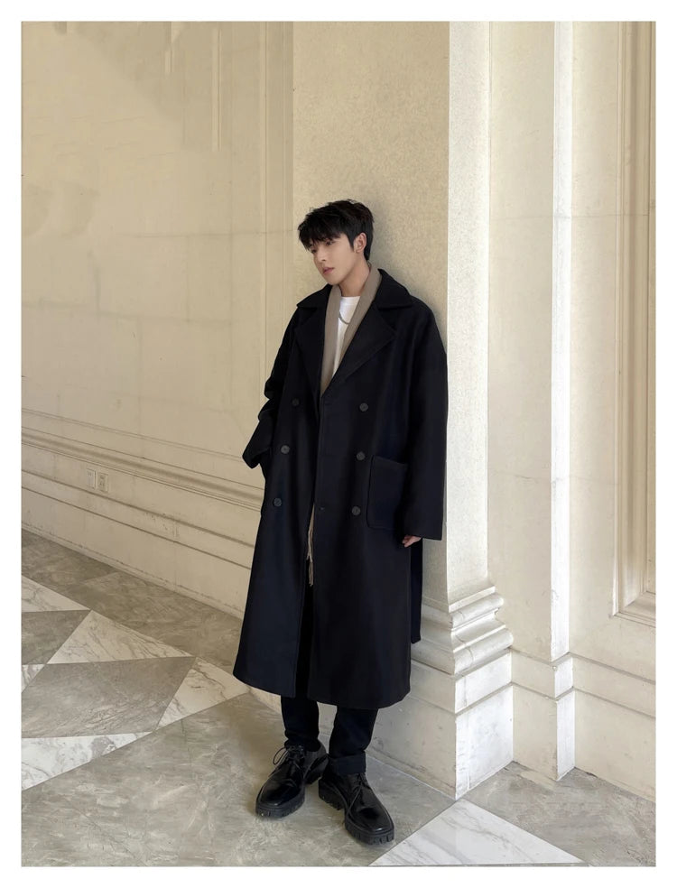 M&T Wear - Thick Korean Vintage Long Woolen Trench Coat for Men